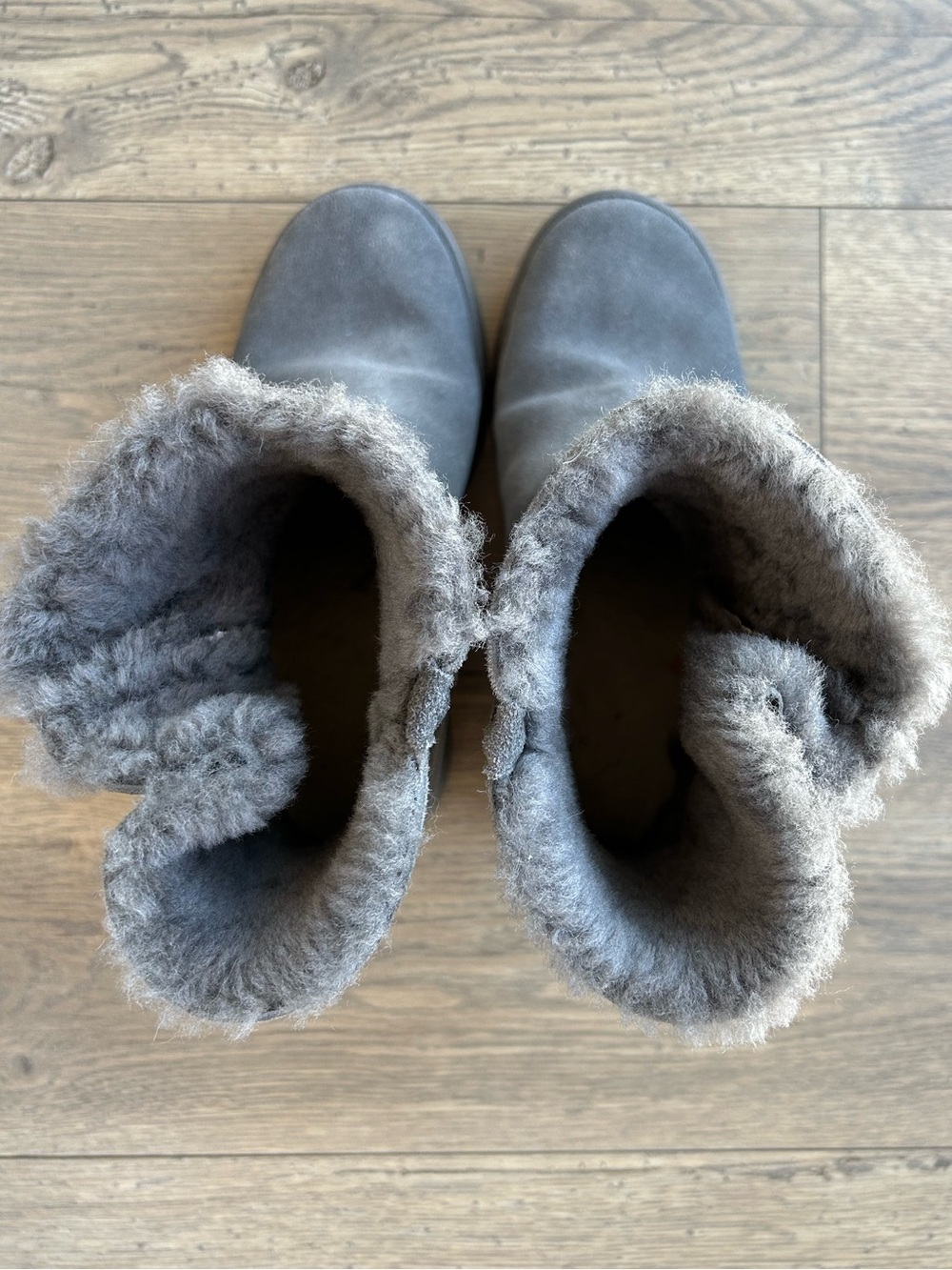 UGG Cozy Women's Gray Suede Wedge Booties with Faux Fur Lining - Picture 2 of 10